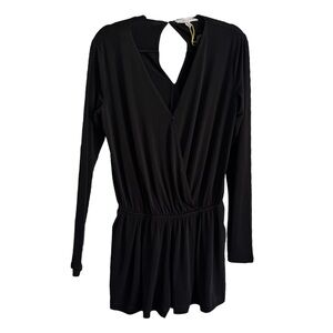 BCBG Generation Black Wrap Front Keyhole Back Long Sleeve Romper Jumpsuit - MED
